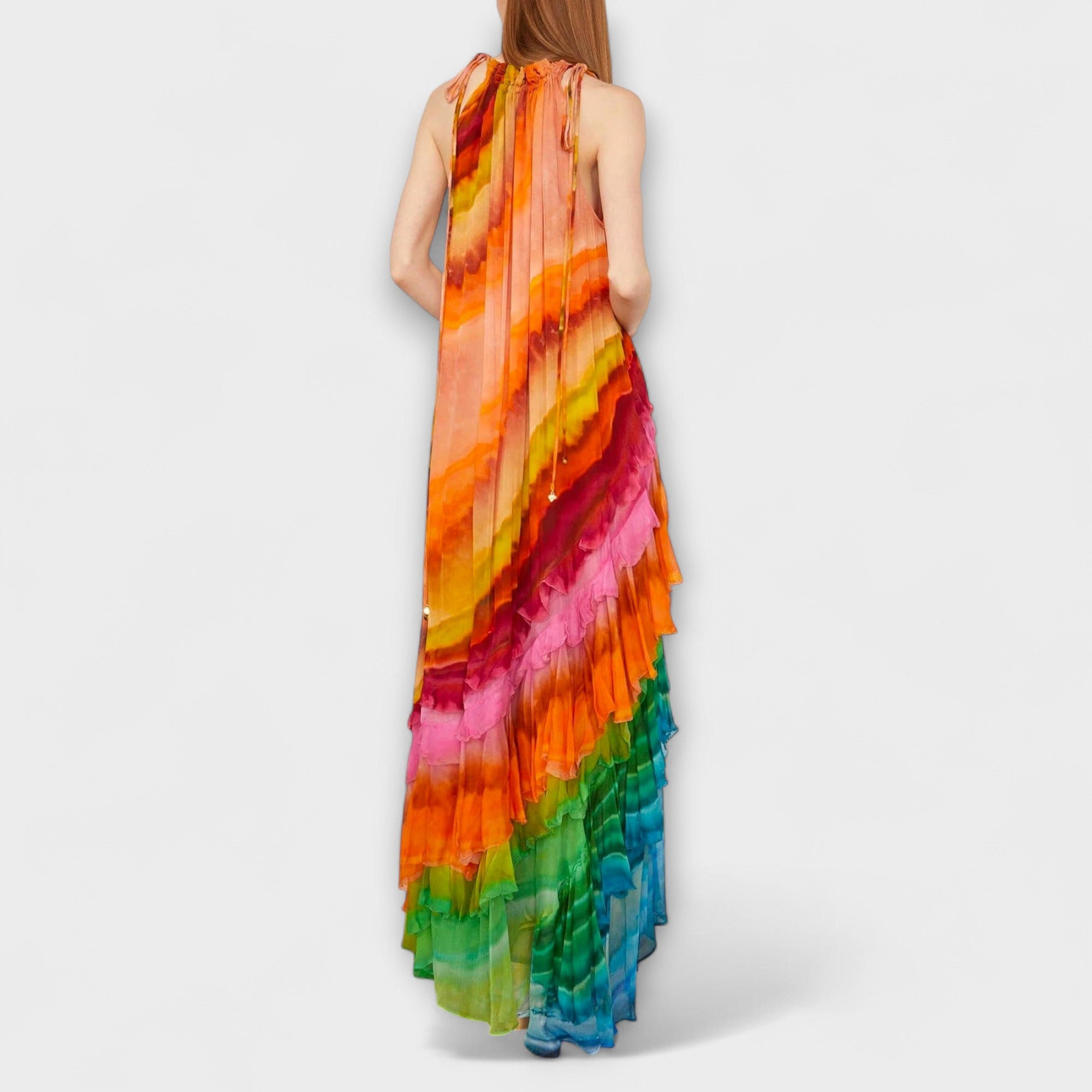 Maxikleid Damen Rüschen Batikmuster Georgette Crêpe – Iris