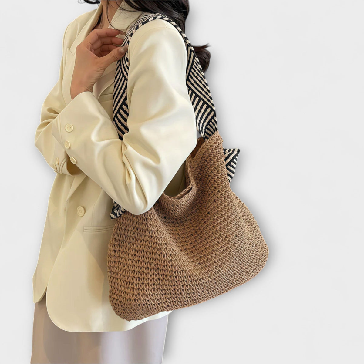 Shopper Damen Boho Handgewebt Struktur Braun Beige Gross – Suzu