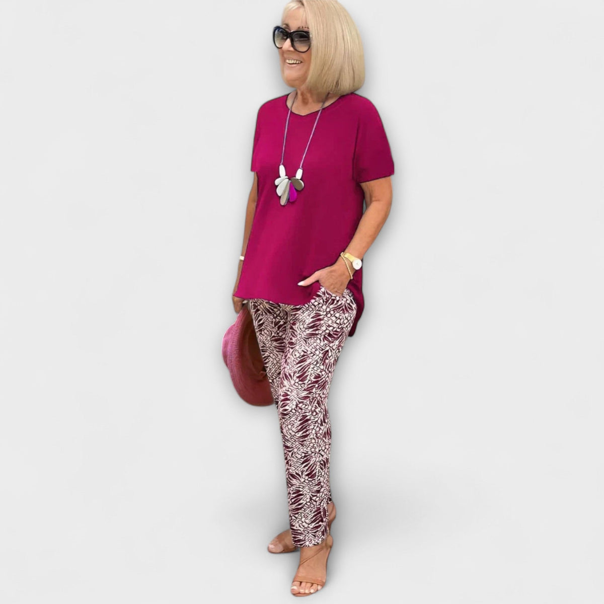 Zweiteiler Damen Bluse und Weite Hose Sommer Dunkelblau Lila – Arielle
