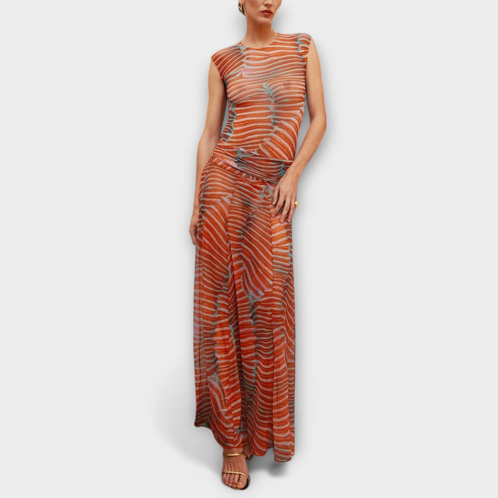 Zweiteiler Damen Body und Maxirock Netzstoff Schimmernd – Phoenix