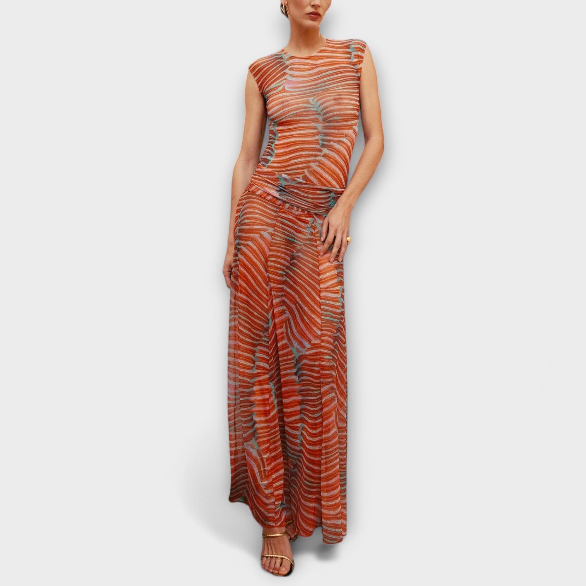 Zweiteiler Damen Body und Maxirock Netzstoff Schimmernd – Phoenix