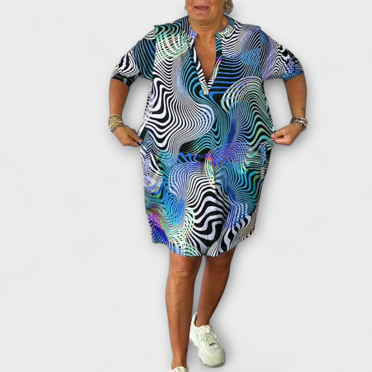 Liora - Buntes Kleid mit V-Ausschnitt