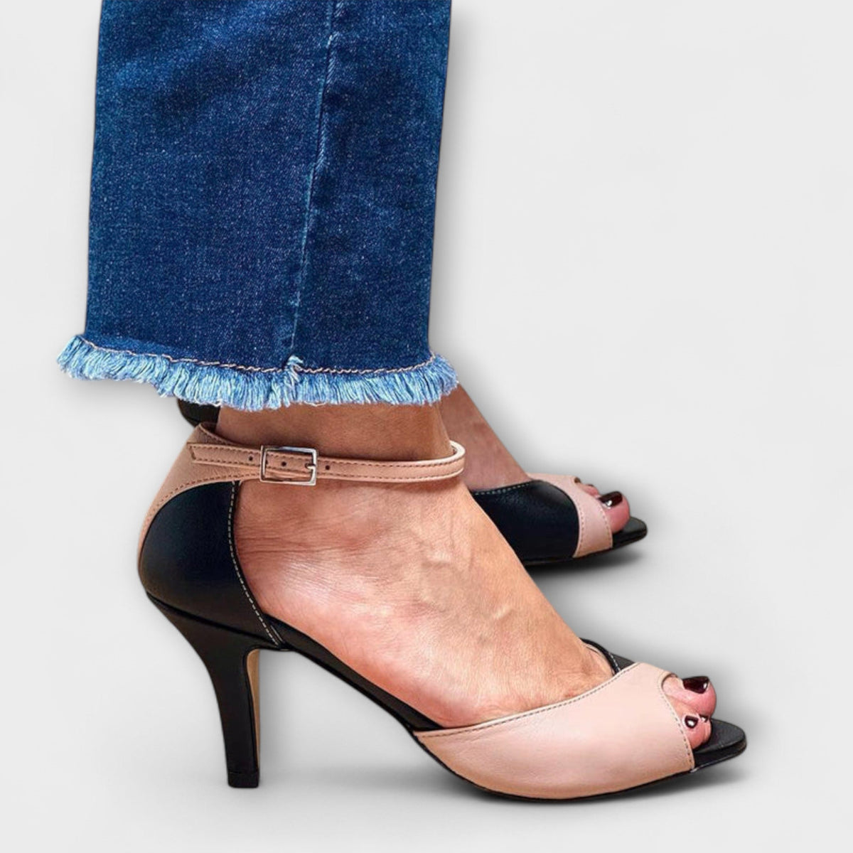 Pumps Damen Zweifarbig Rosa Schwarz Leder-Optik Absatz – Noirella