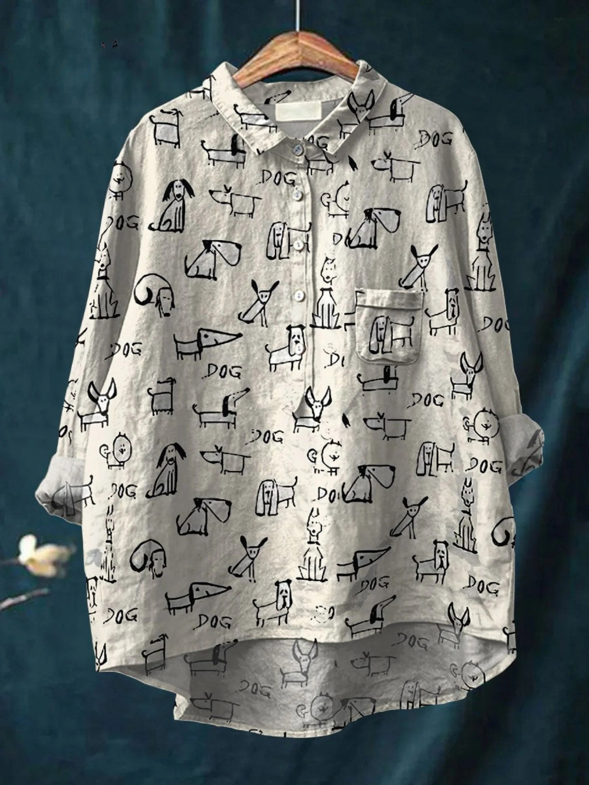 Yvonne | Lässige Bluse mit niedlichem Hundeprint