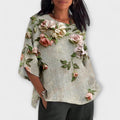 Top Damen Blumenmuster Fledermausärmel runder Ausschnitt – Amelia