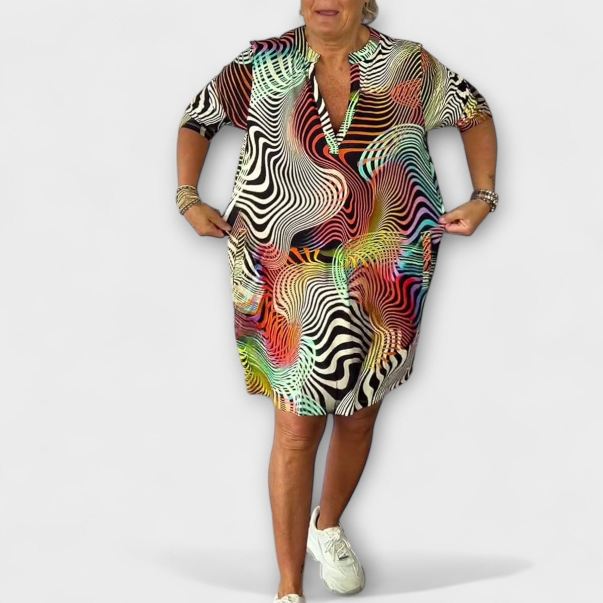 Liora - Buntes Kleid mit V-Ausschnitt