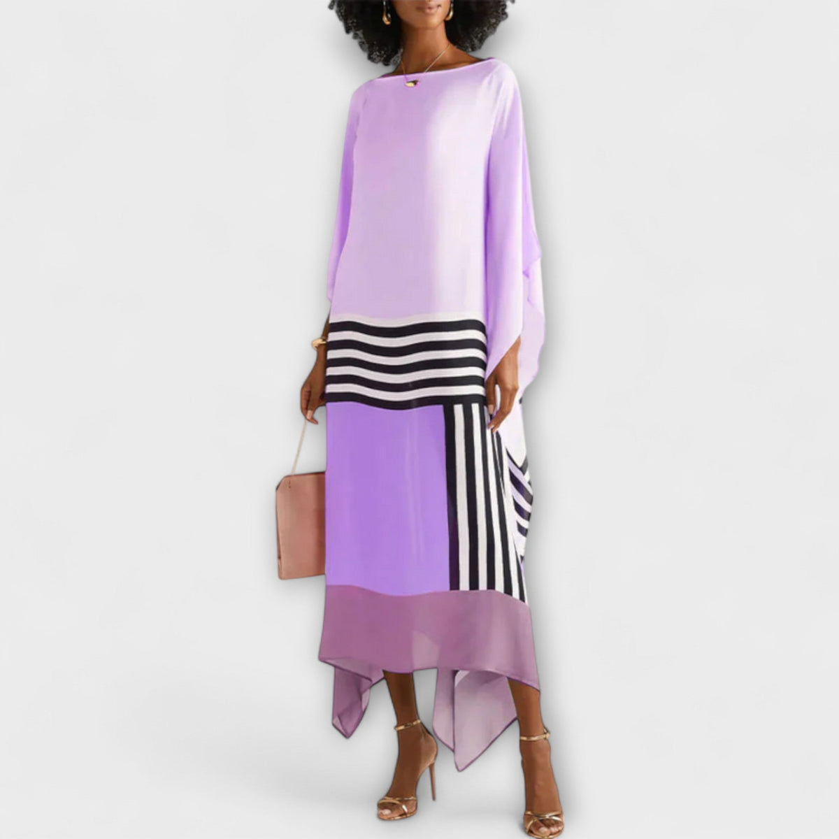 Midikleid Damen Kaftan Geometrisches Muster Lockerer Schnitt Rot Beige Grün