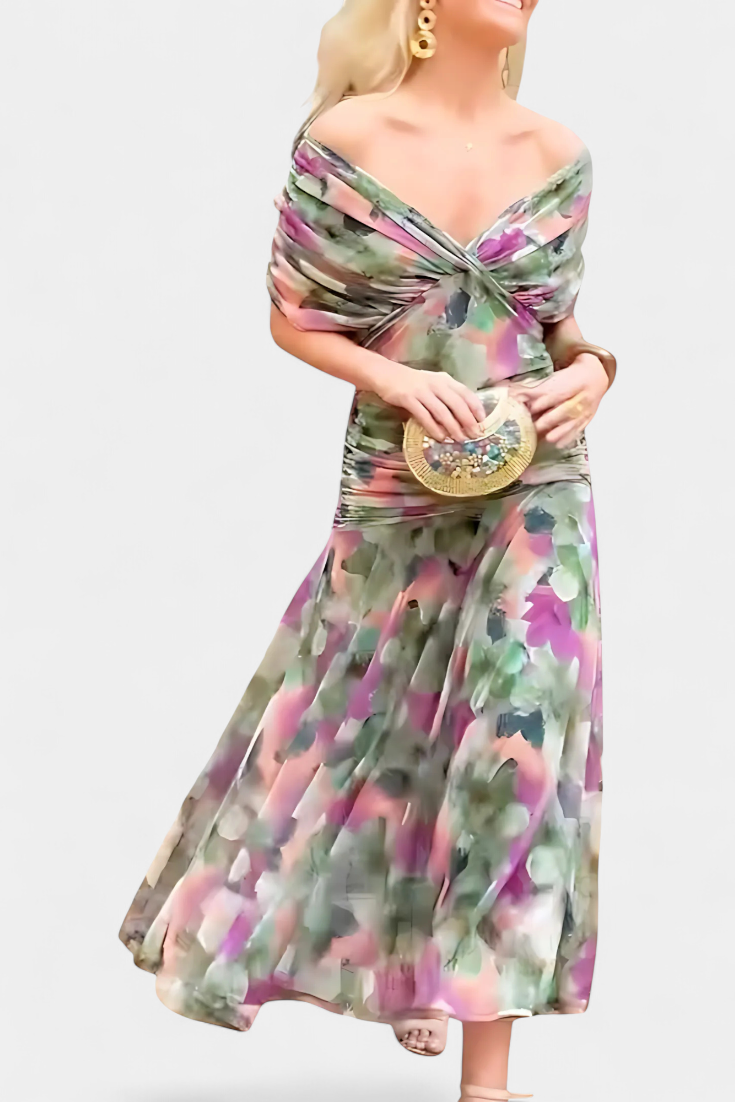 Magda - Langes Blumenkleid mit V-Ausschnitt