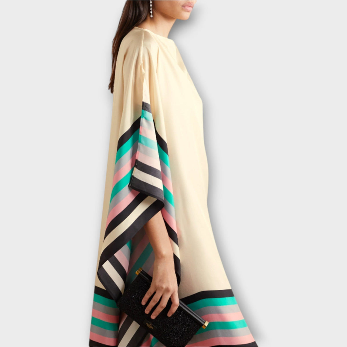Midikleid Damen Kaftan Geometrisches Muster Lockerer Schnitt Rot Beige Grün