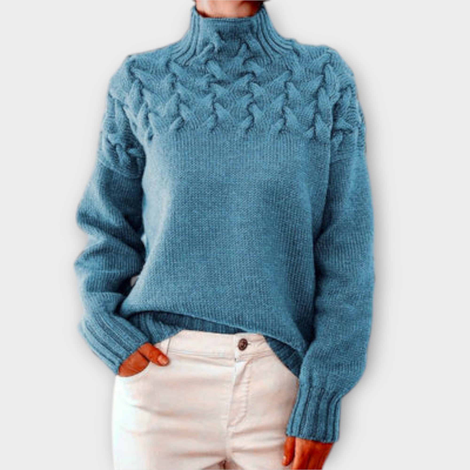 Eva - Damenpullover mit Zopfstrick-Detail