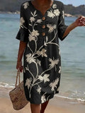 Schwarzes Freizeitkleid mit Blumenprint