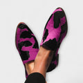 Slipper Damen Kuhfell-Optik Echtleder Spitze Zehenpartie Grün – Paloma