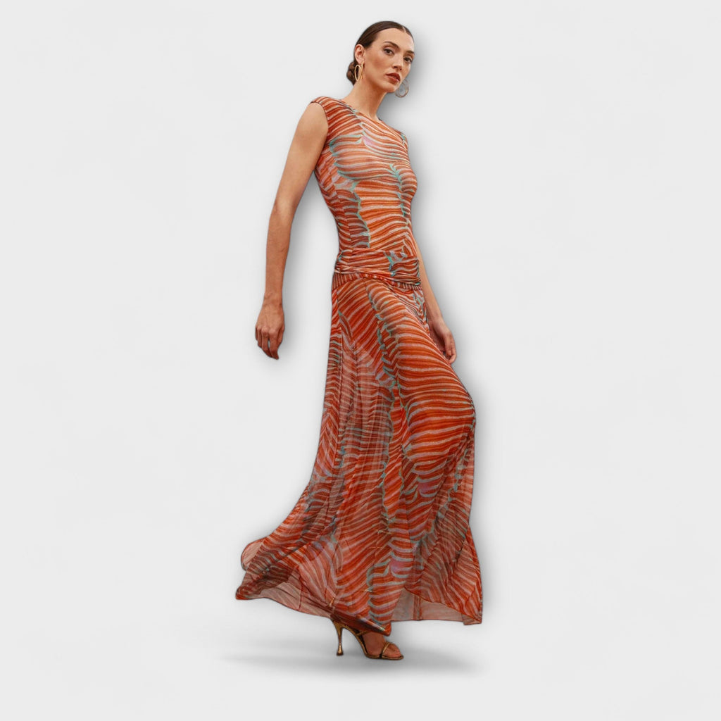 Zweiteiler Damen Body und Maxirock Netzstoff Schimmernd – Phoenix