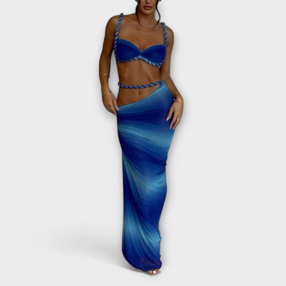 Zweiteiler Damen Top mit Überrock Farbverlauf Blau Orange – Jane
