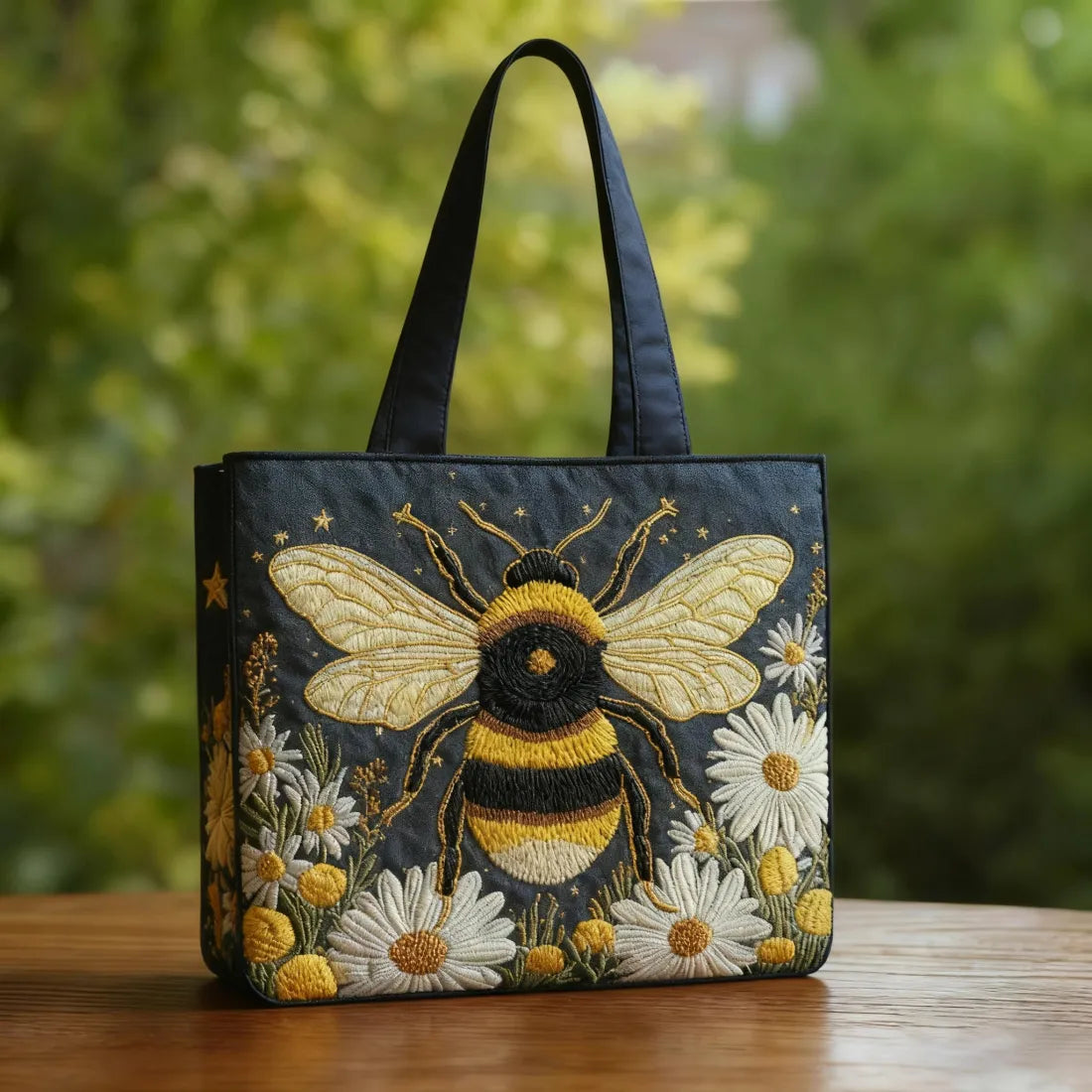 Gesteppte Tasche - Margeriten und Bienen