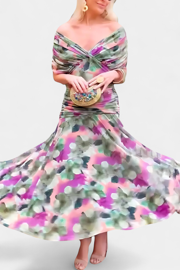 Magda - Langes Blumenkleid mit V-Ausschnitt