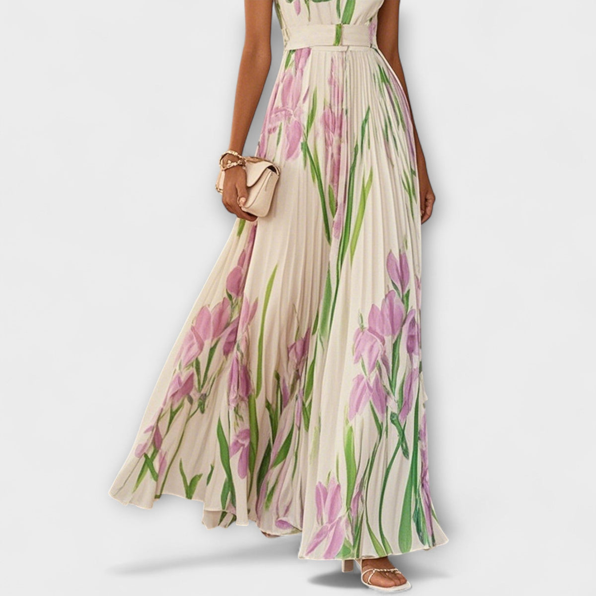 Gefaltetes florales Chiffon Maxikleid