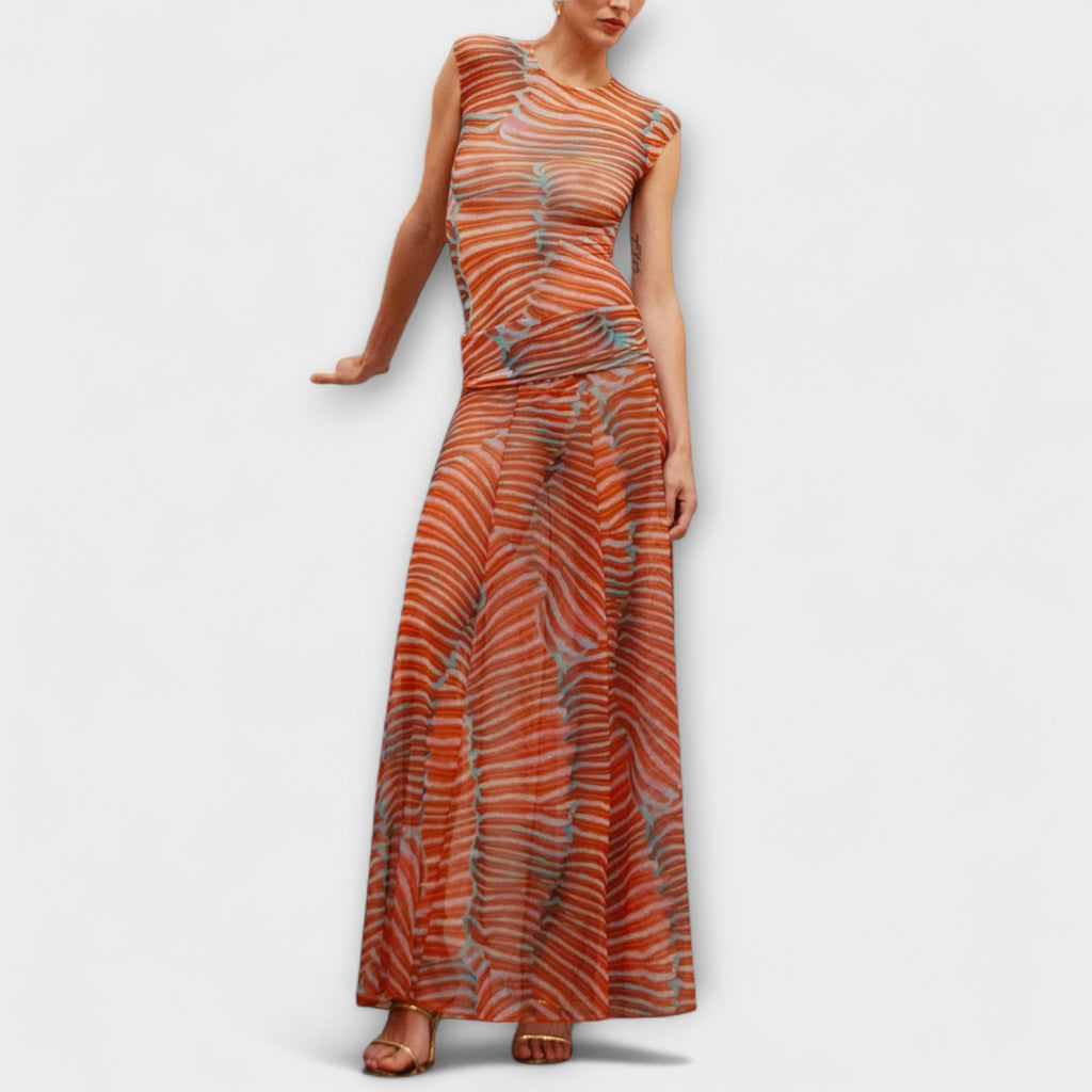 Zweiteiler Damen Body und Maxirock Netzstoff Schimmernd – Phoenix