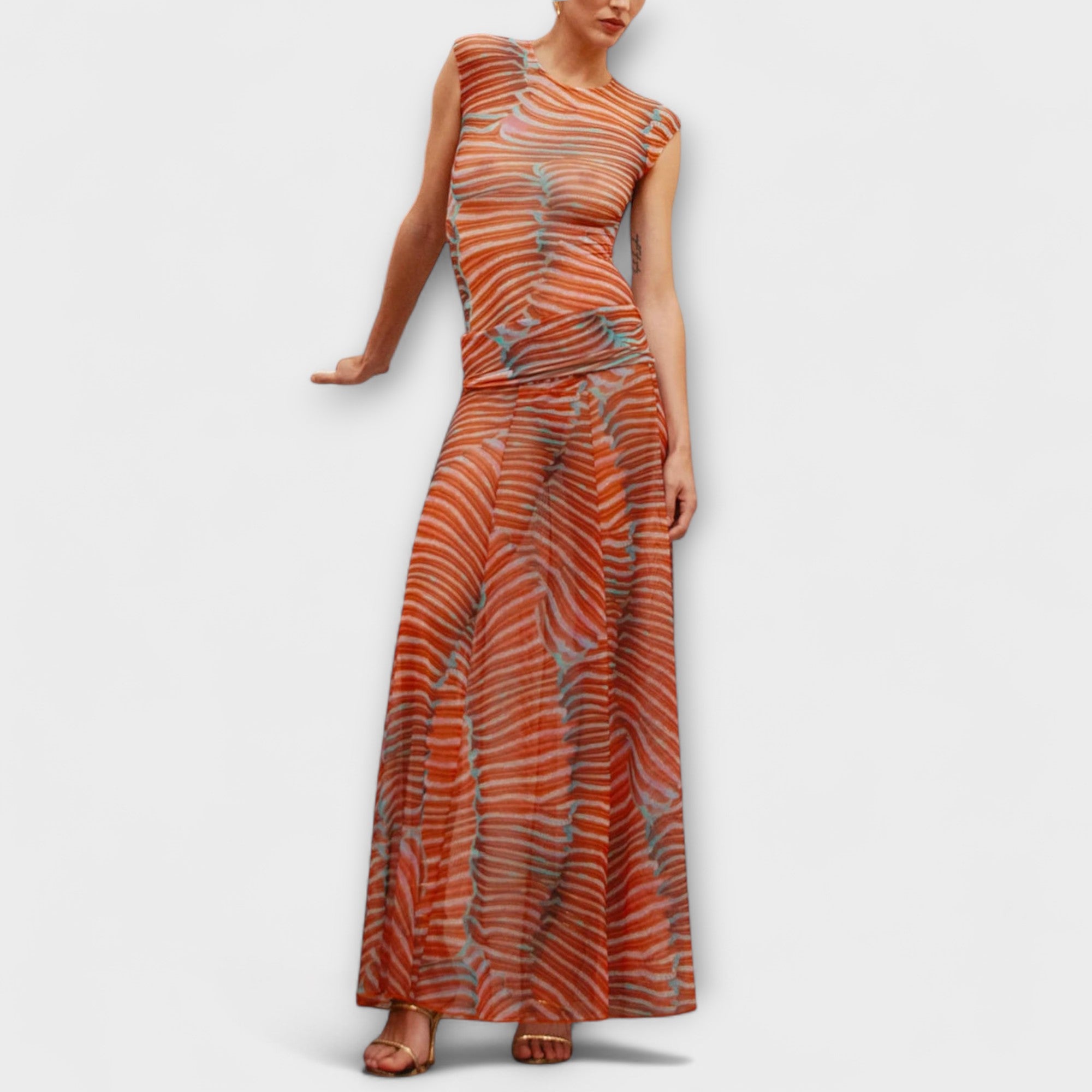 Zweiteiler Damen Body und Maxirock Netzstoff Schimmernd – Phoenix