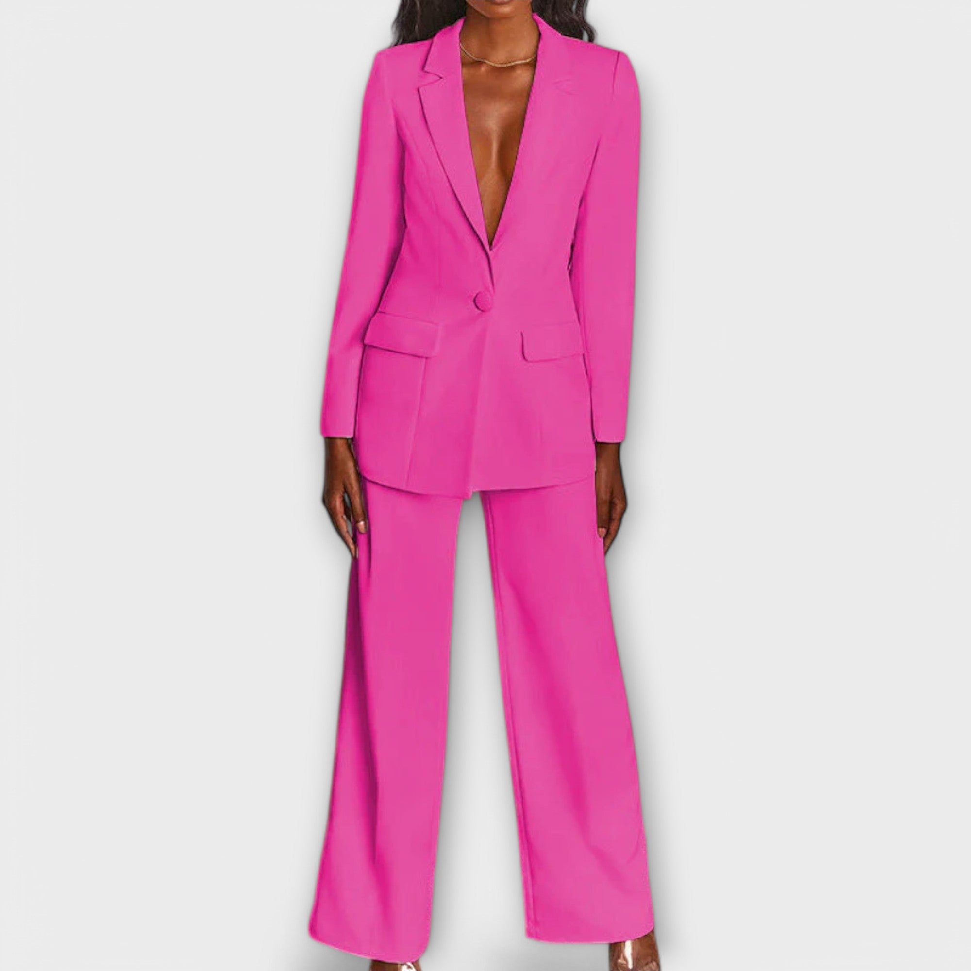 Hosenanzug Damen Zweiteiler Elegant Blazer Schwarz Braun – Amélie