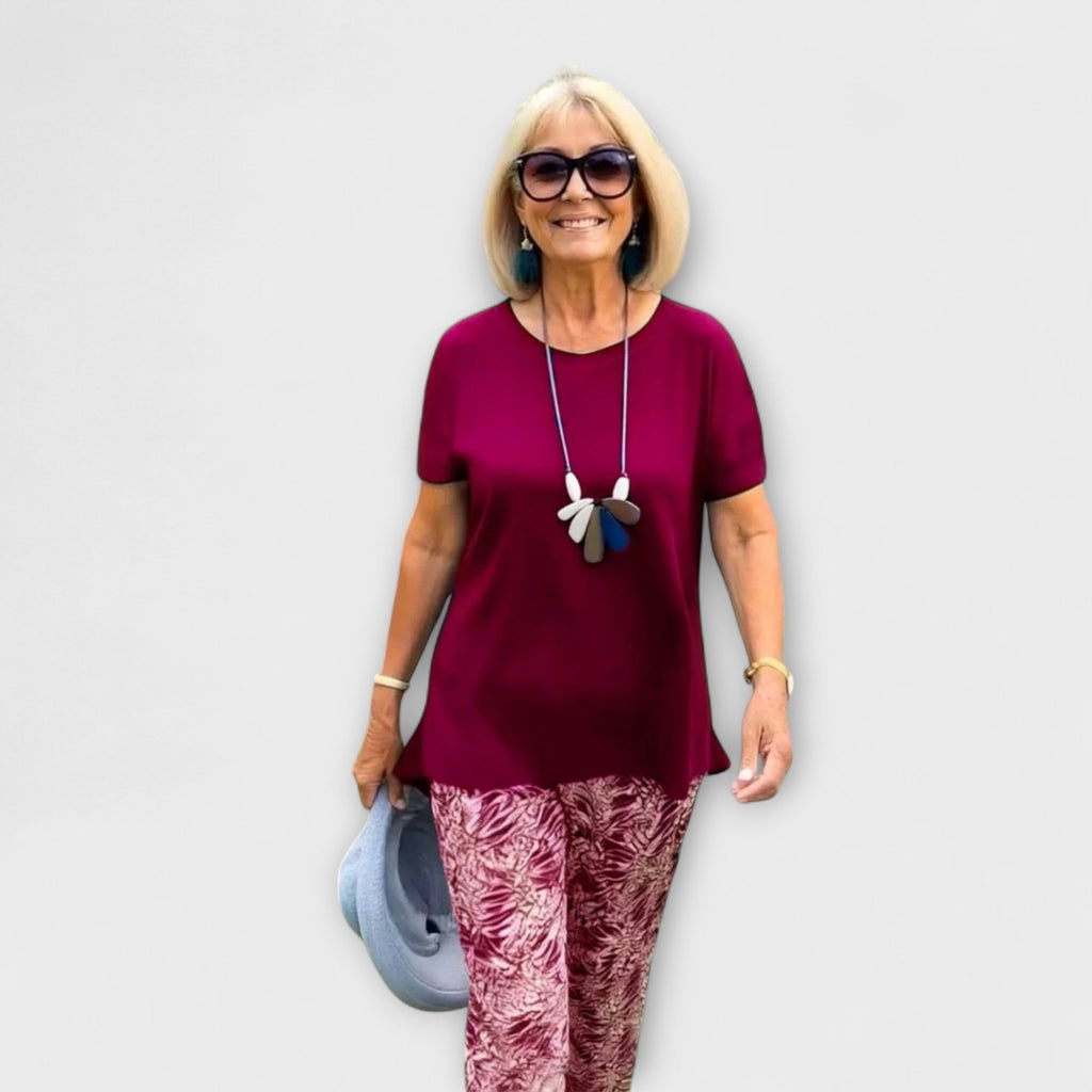 Zweiteiler Damen Bluse und Weite Hose Sommer Dunkelblau Lila – Arielle