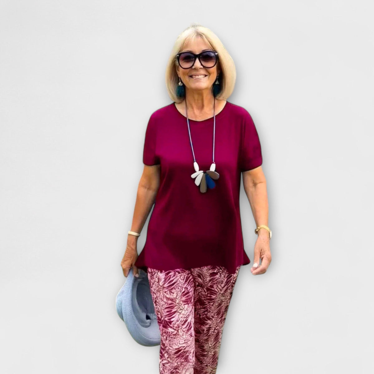 Zweiteiler Damen Bluse und Weite Hose Sommer Dunkelblau Lila – Arielle
