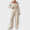 Zweiteiler Damen Herbst und Winter Strick Beige Grau Oliv – Sophia