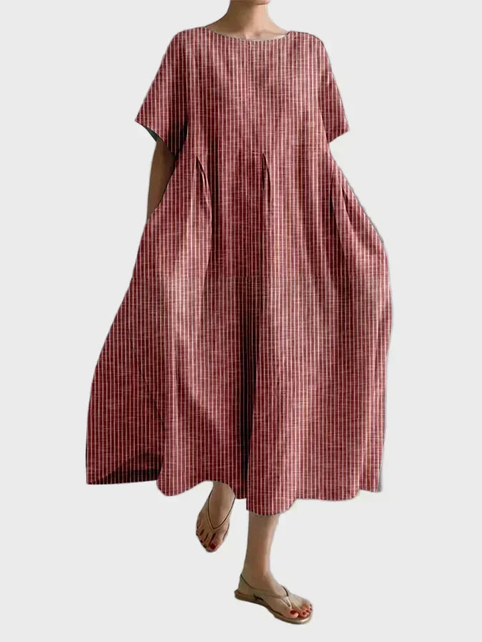 Kleid Damen Karomuster Weiter Schnitt Rot Blau Grün Grau Lila