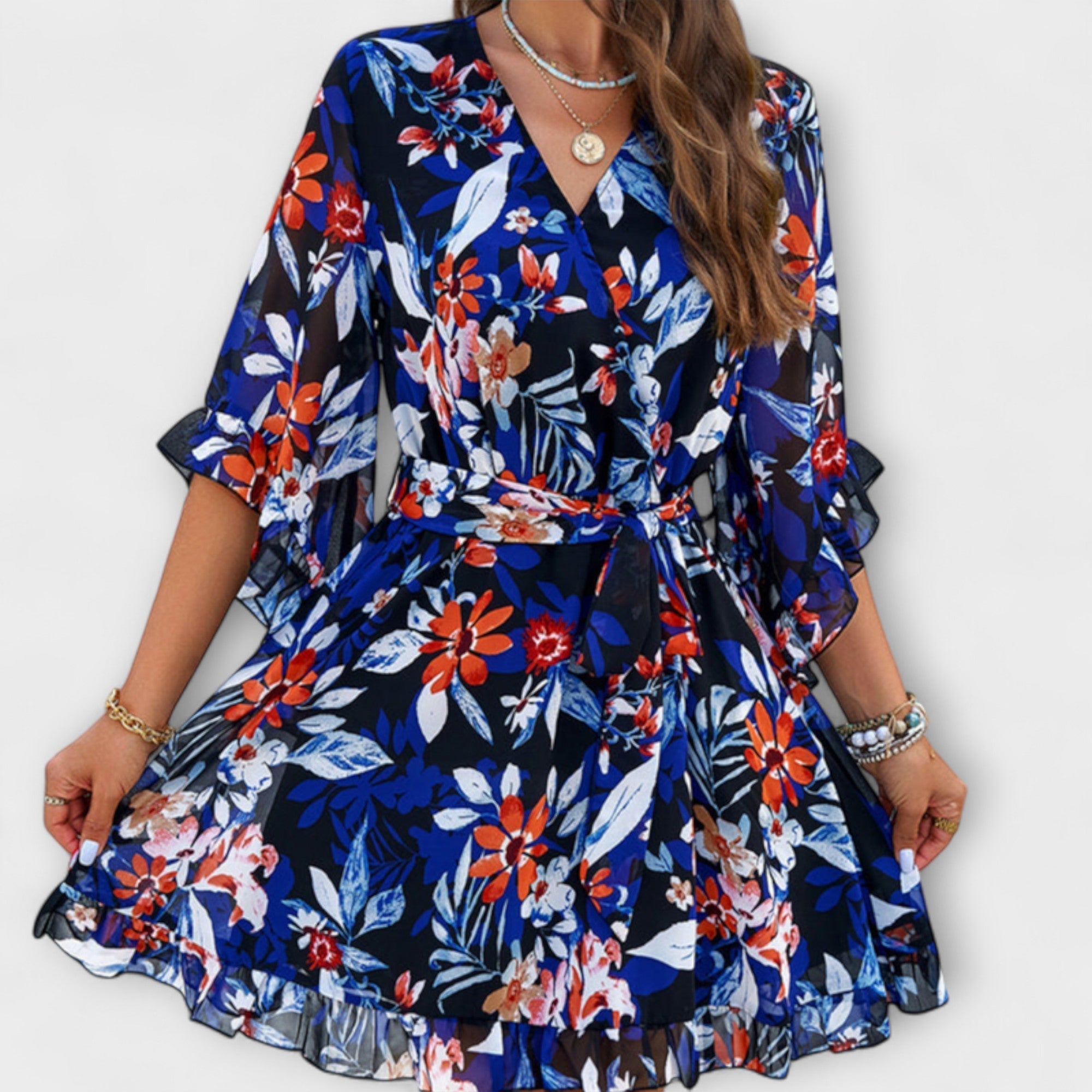 Lina - Damen Midi Kleid mit Blumenmuster