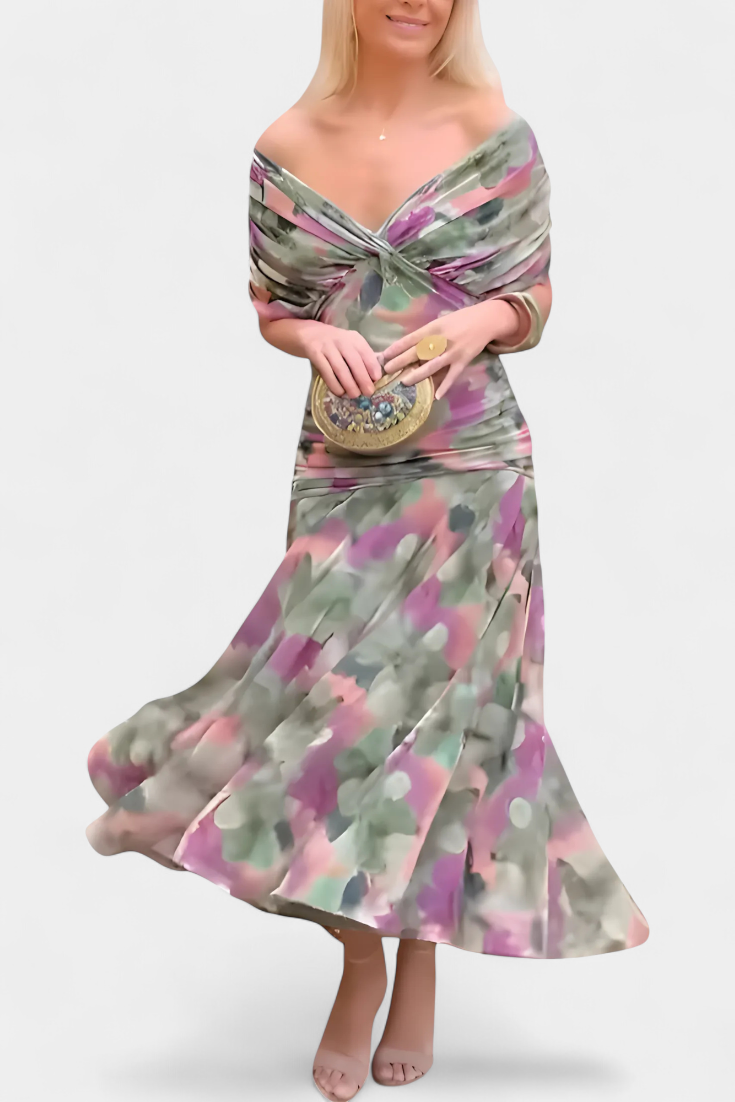 Magda - Langes Blumenkleid mit V-Ausschnitt