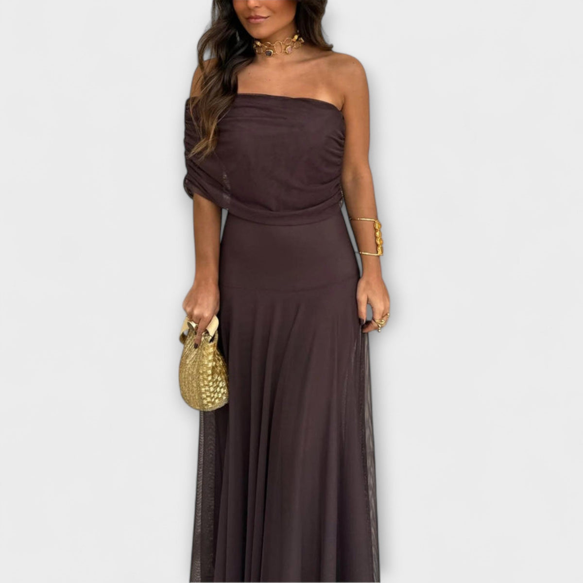 Meadow - Toledo Ein-Schulter Mesh Maxi Kleid