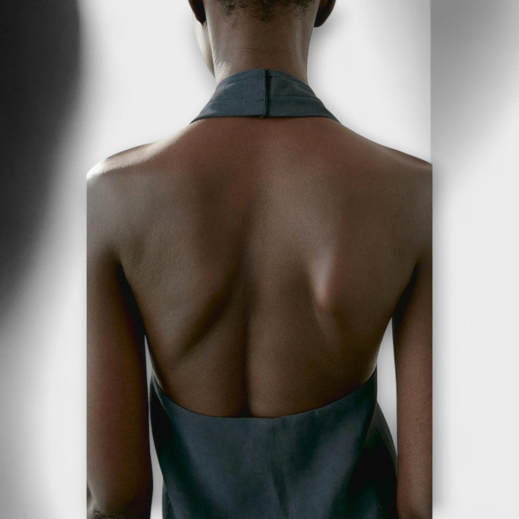 Top Damen Neckholder in Blau rückenfrei mit Bindeband – Hannah