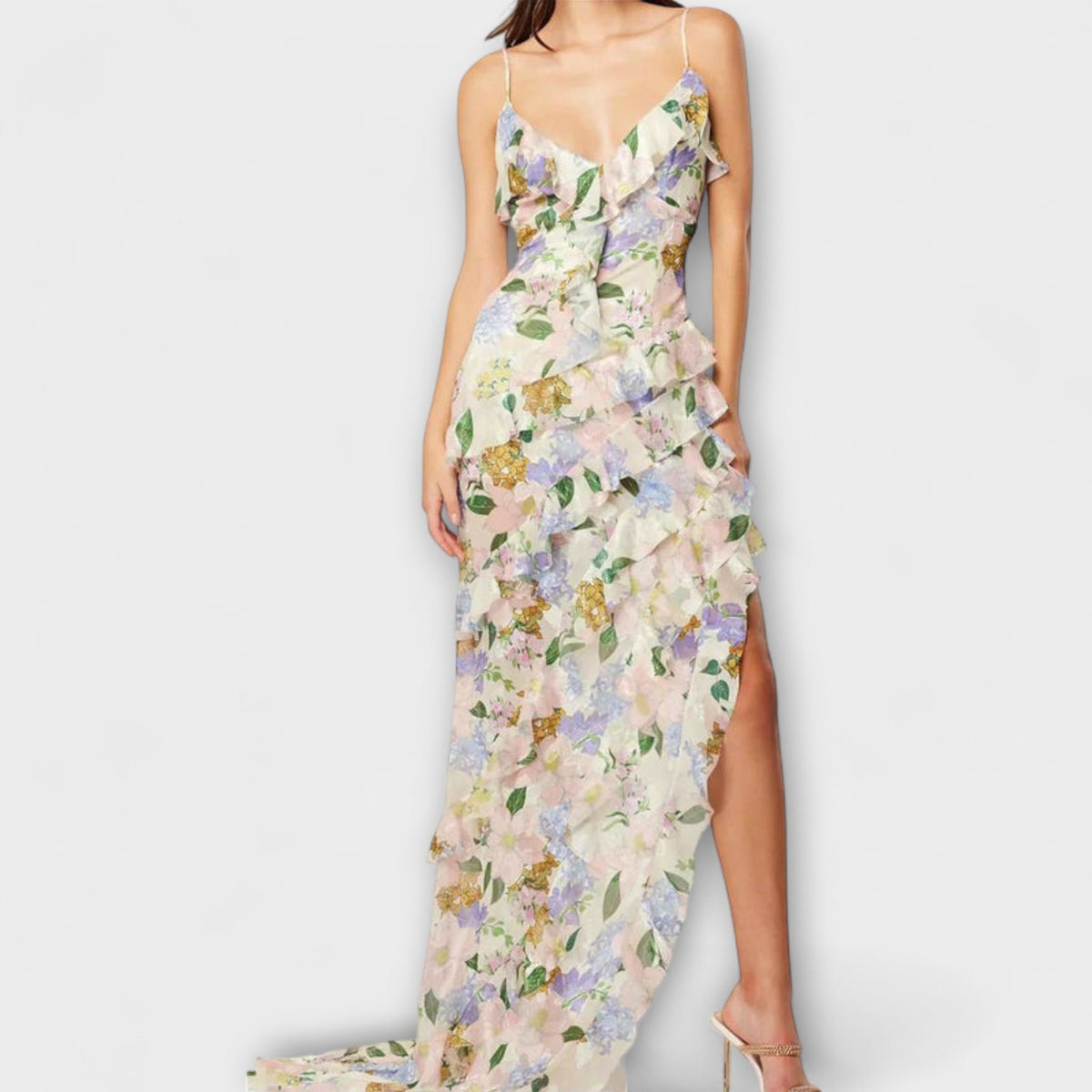 Maxikleid Damen Gestufte Rüschen Schmale Träger – Indie