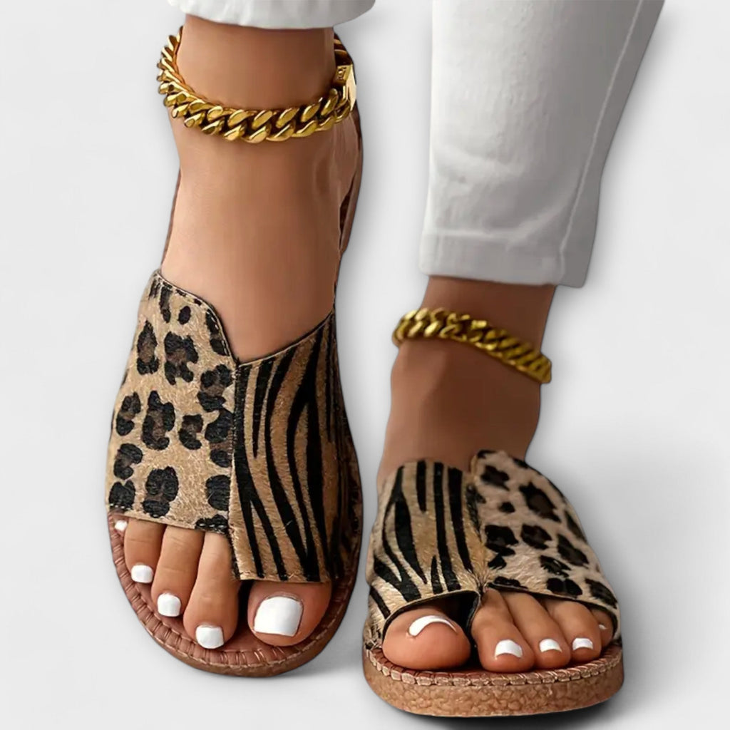 Pantoletten Damen Leopardenmuster Zweifarbig Flacher Absatz