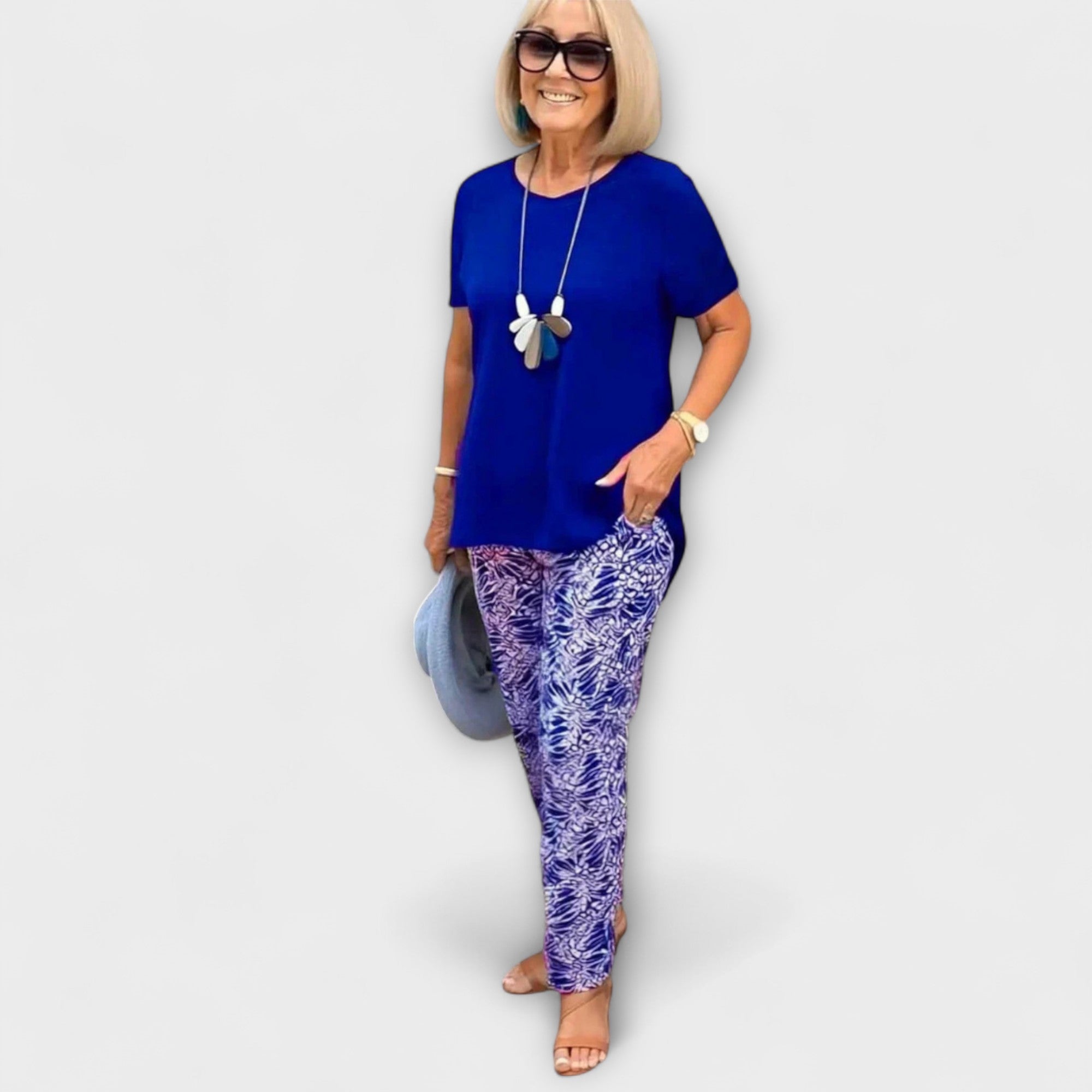 Zweiteiler Damen Bluse und Weite Hose Sommer Dunkelblau Lila – Arielle