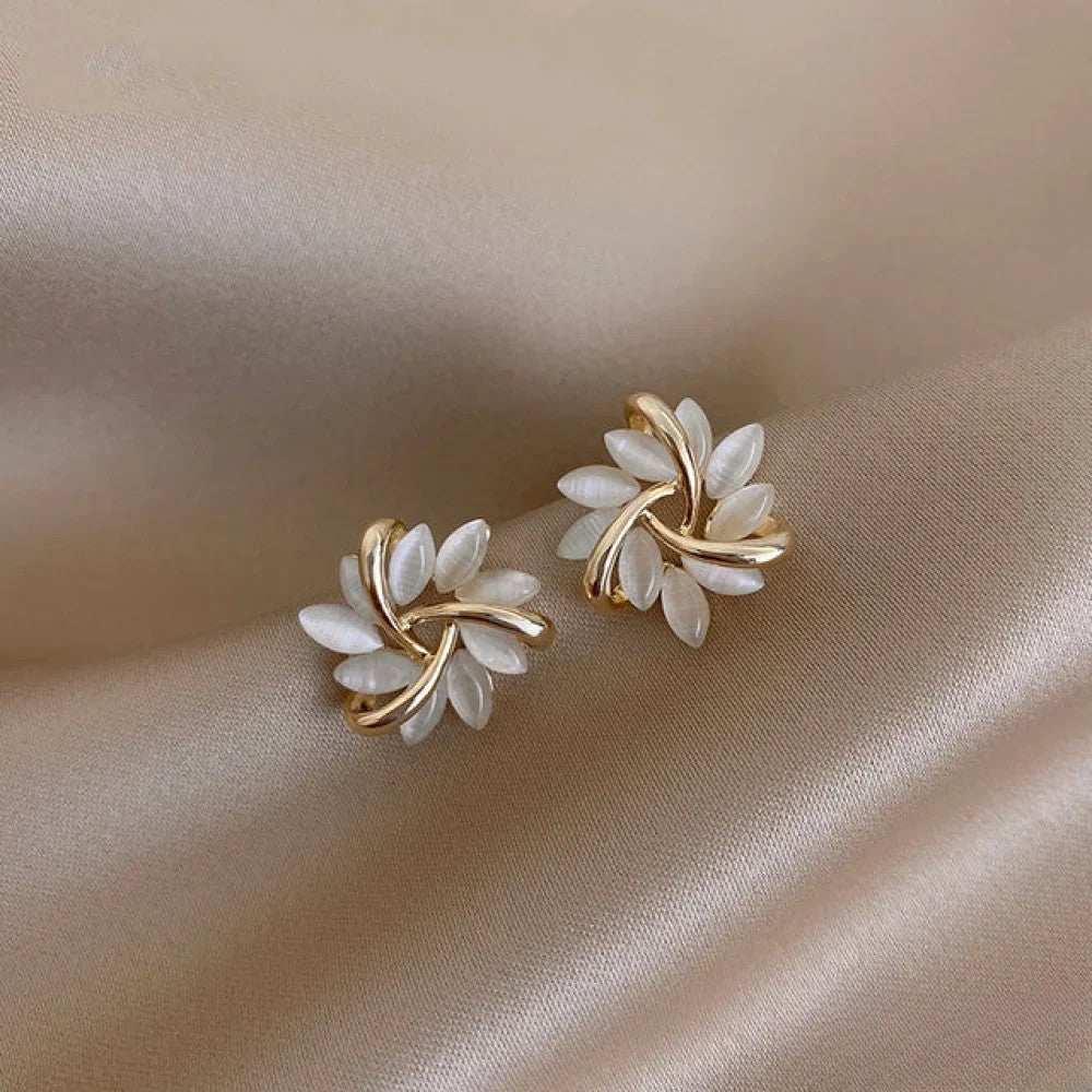Ohrringe Damen Blütenmotiv Opal Gold Silber Elegant