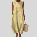 Gelbes Leinenkleid mit Knitteroptik