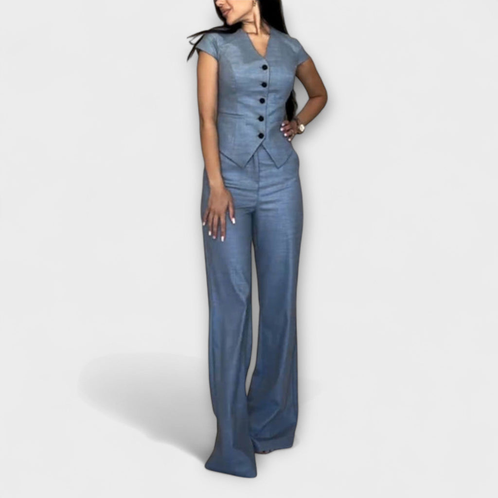 Ivy - Schickes V-Ausschnitt-Top und Hosen-Set