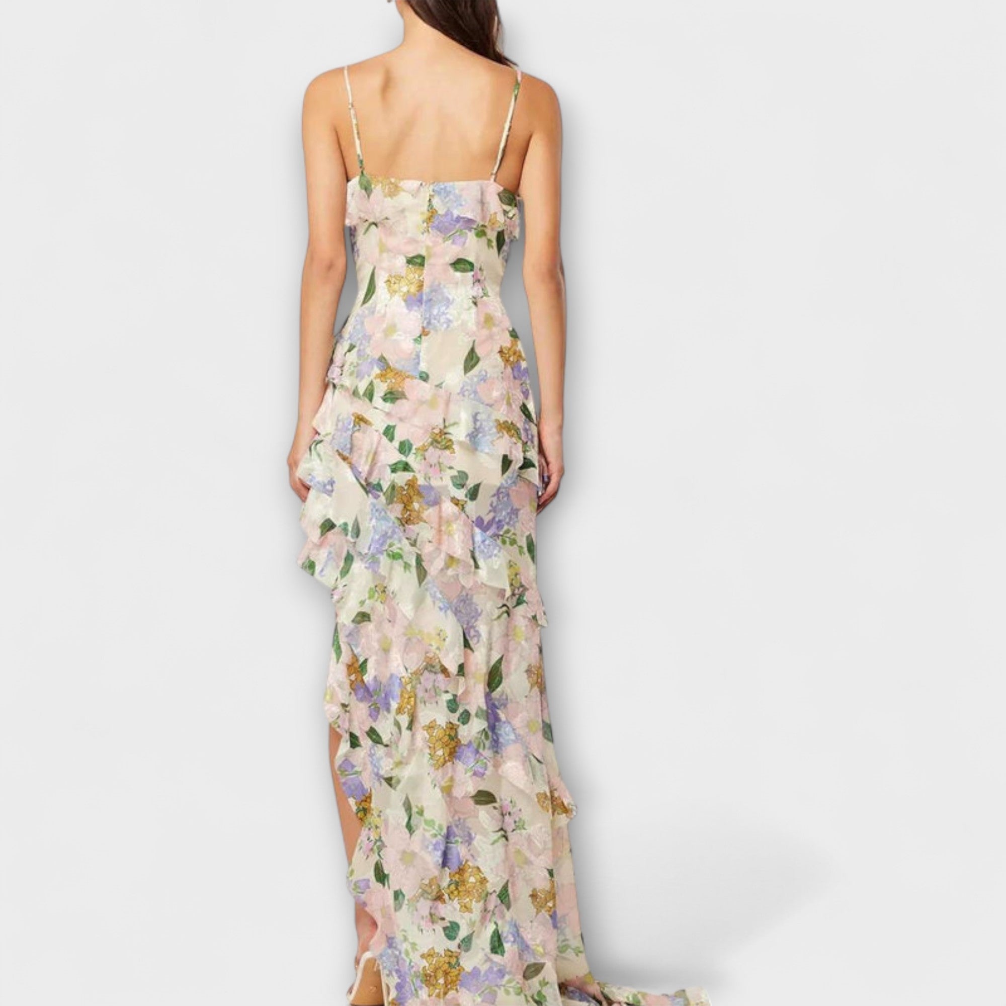 Maxikleid Damen Gestufte Rüschen Schmale Träger – Indie