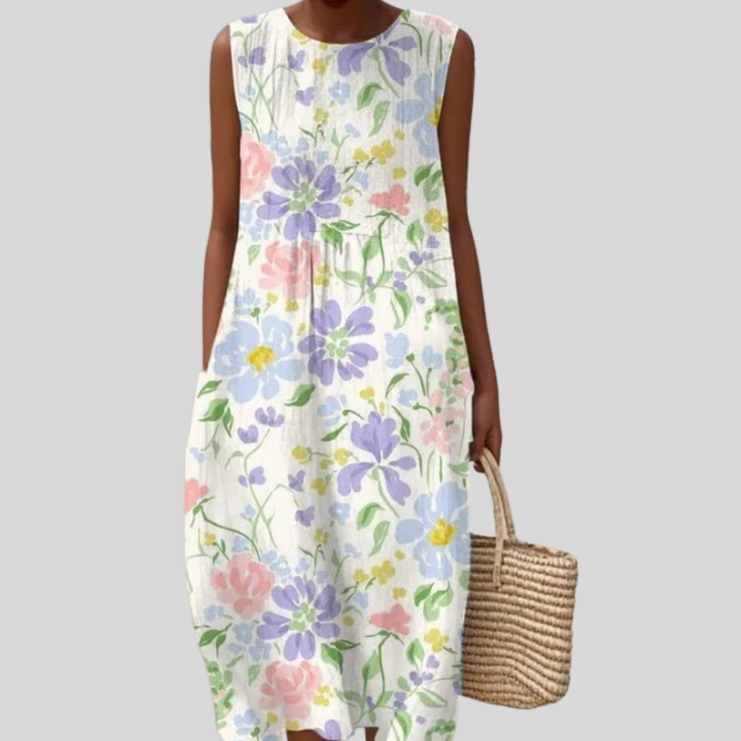 Weisses Kleid mit lila Wildblumen