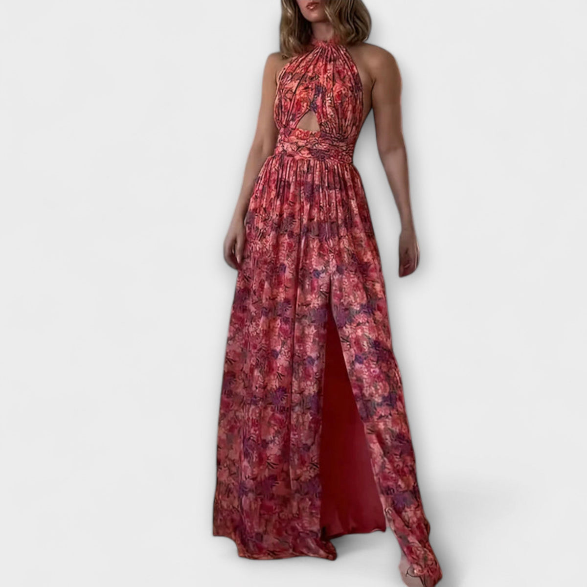 Nortrud - Rückenfreies Maxikleid mit floralem Muster