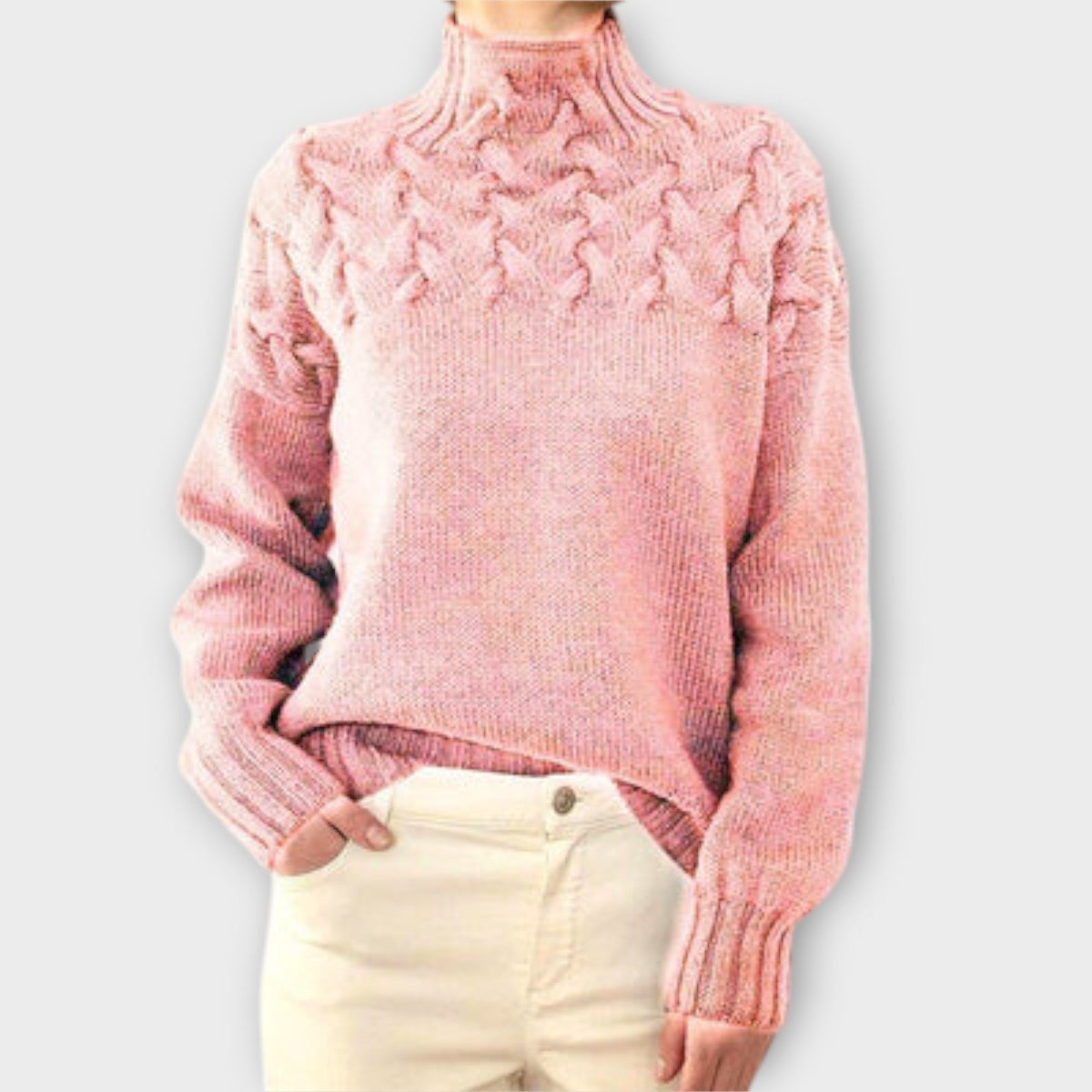 Eva - Damenpullover mit Zopfstrick-Detail