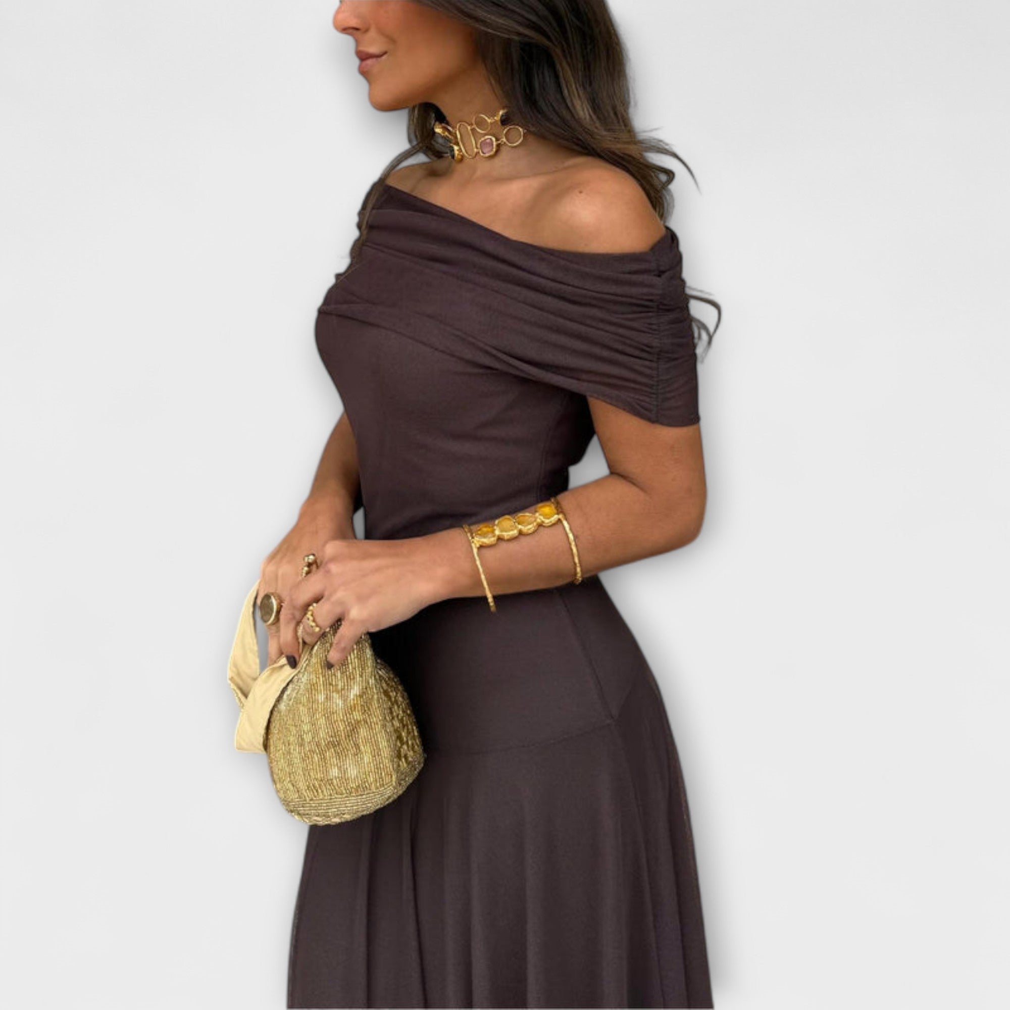 Meadow - Toledo Ein-Schulter Mesh Maxi Kleid