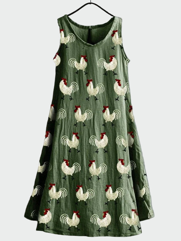 Kleid mit Hahn-Muster