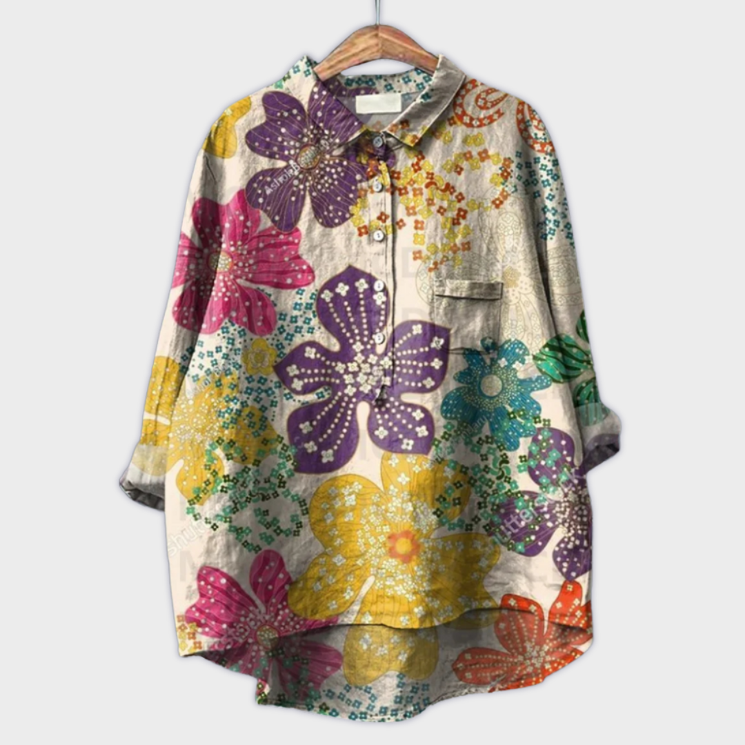 Magdalena - Handgemachte Damenbluse mit floralem Design