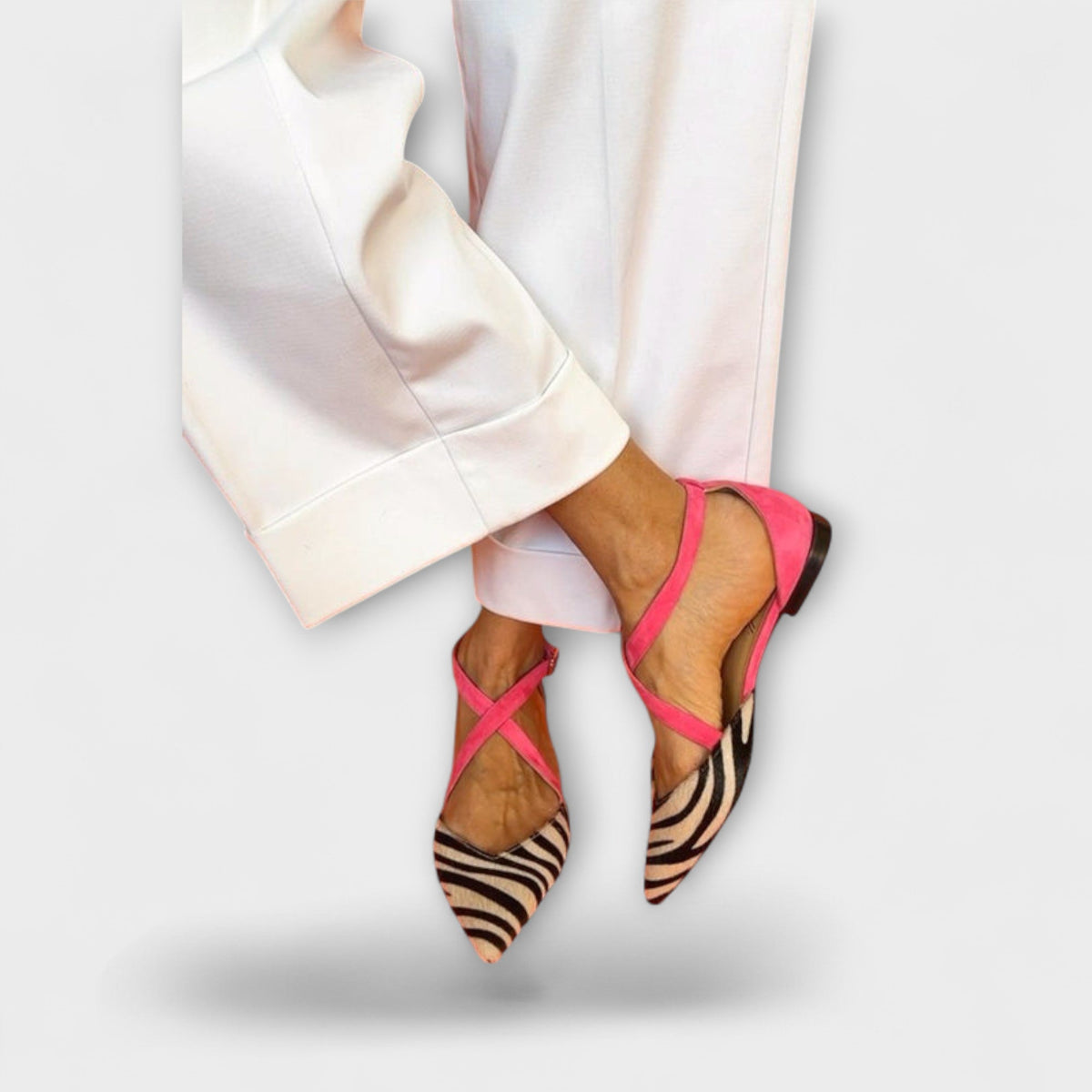 Ballerinas Damen Zebramuster Flach Pink Beige Grün – Zarella