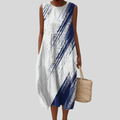 Weiss-blaues Kleid mit Pinselstrich-Muster