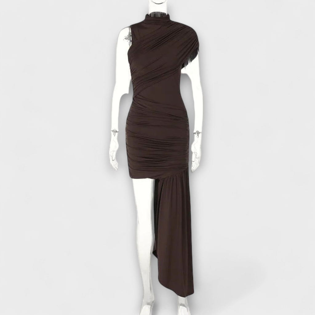 Lila - Schickes, schmal geschnittenes Kleid mit Rundhalsausschnitt und Plissee