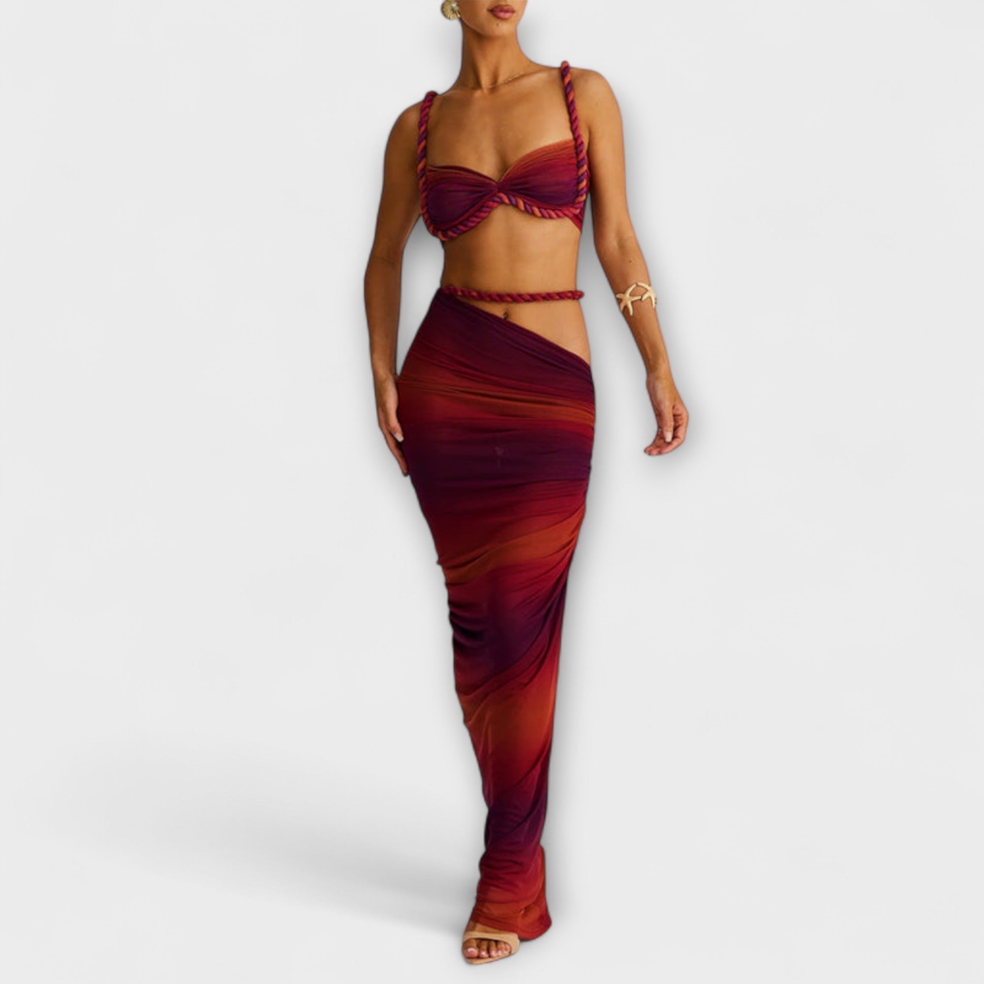 Zweiteiler Damen Top mit Überrock Farbverlauf Blau Orange – Jane