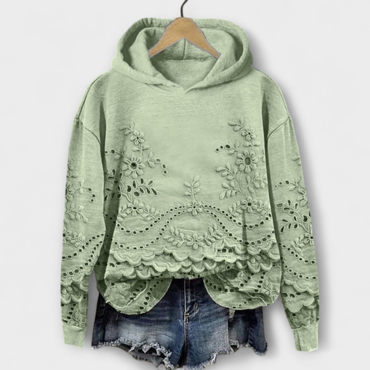 Kapuzenpullover Damen Blumenmuster Bestickt Vintage Rosa – Grace